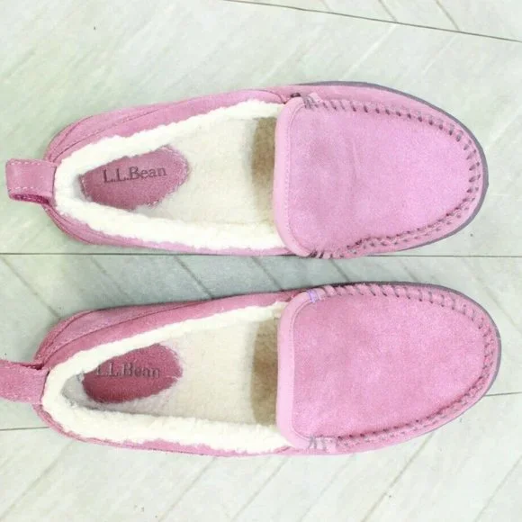 LL Bean Pink Suede Lined Mountain Moccasins Slipper Size 7 Medium - Picture 6 of 8
